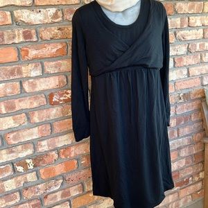 Isabel Maternity black jersey nursing dress. Long sleeve w/loose fit at waist